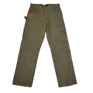 Wrangler Riggs Workwear Cargo Pants 33x34 Olive Green Cotton Durable Barn Chores